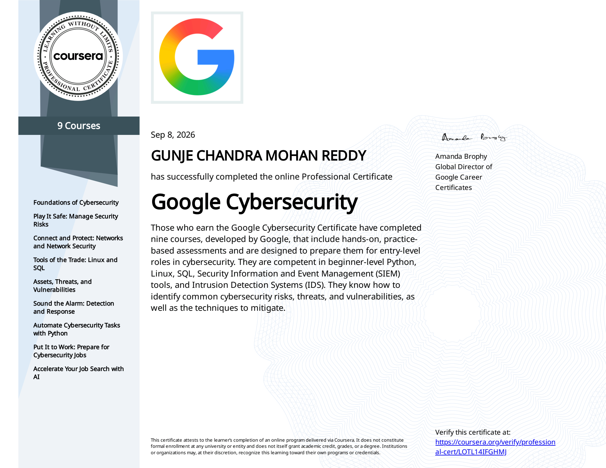 Google Professional Cybersecurity Certificate